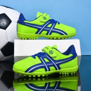 Adjustable wide fit kids football boots side view with roomy toe box for growing feet