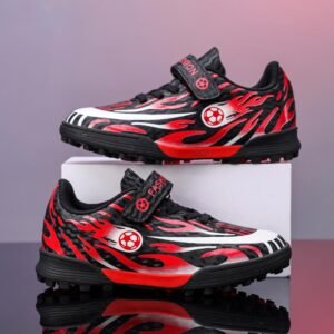 Bright colorful upper on youth low-top soccer cleats for style
