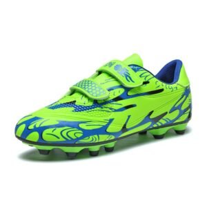 Reflective kids football boots side view with high-visibility accents for night training