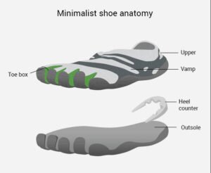 Five toe shoes showing individual toe pockets and flexible sole